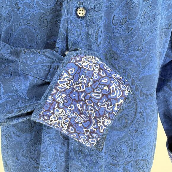 Robert Graham Woven Button Front Long Sleeve Shirt Andretti Dark Navy Blue M - Picture 8 of 9